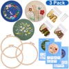 SEKKVY 3 Pack Embroidery Starter Kit with Pattern and Instructions Flower Cross Stitch Set Floral Craft Stamped Cloth Including Bamboo Hoops Thread and Needles