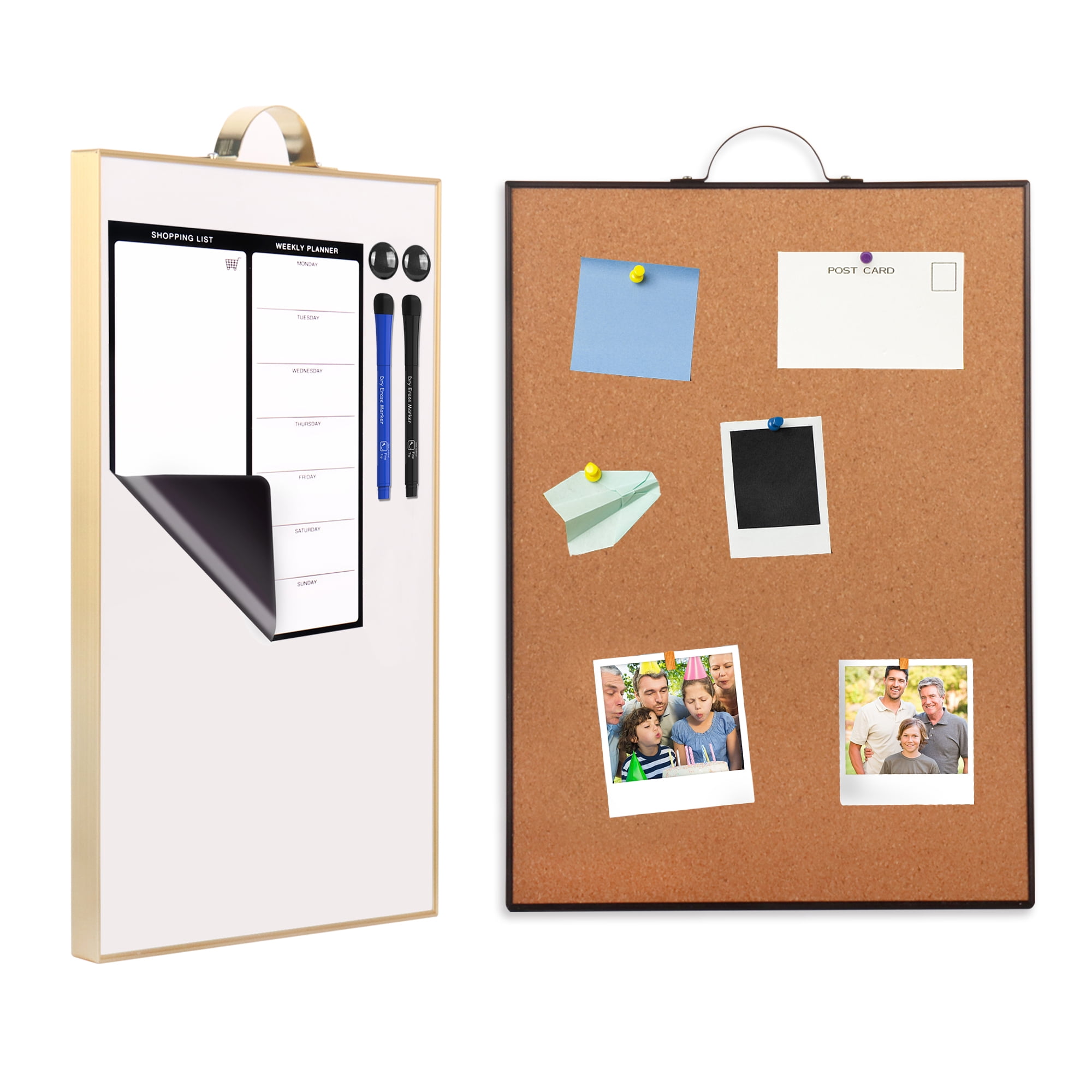 SELEAD 3-Pack Portable Dry Erase White Board + Cork Board + Menu Board - 12"x16" Aluminum Frame Handle Magnetic Whiteboard, Bulletin Pin Board for Home Office, 8"x12" Weekly Planner for Fridge