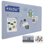 SELEAD Large Felt Pin Board - 48" x 36" Folding Bulletin Board for Home Office School, 4'x3' Wall Decorative Photo Display Vision Board with Self-Adhesive Tape, 100 Push Pins - Blue