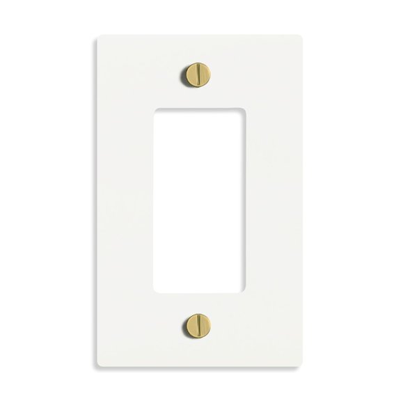 SELECT 1-Gang Solid Brass Wall Plate Cover, White Finish w/ Brass Accessories, Electrical Receptacle Outlet Faceplate, GFI/Rocker Decorator Light Switch Cover