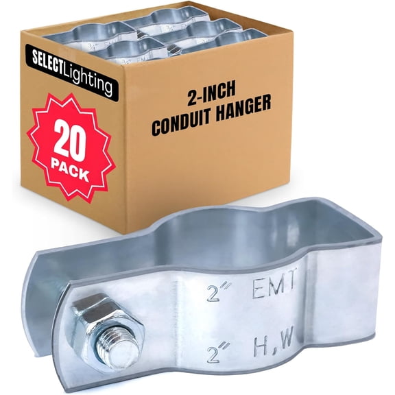 SELECT 20 Pack Lighting Conduit Hanger, 2 Inch Electrical Clamp with Carriage Bolt and Nut, Galvanized Clamps, Rigid Pipe Fittings for Mounting