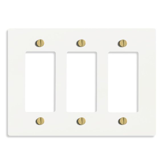 SELECT 3-Gang Solid Brass Wall Plate Cover, White Finish w/ Brass Accessories, Electrical Receptacle Outlet Faceplate, GFI/Rocker Decorator Light Switch Cover