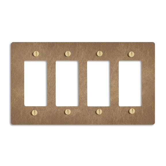 SELECT 4-Gang Solid Brass Wall Plate Cover, Vintage Brass Finish, Electrical Receptacle Outlet Faceplate, GFI/Rocker Decorator Light Switch Cover