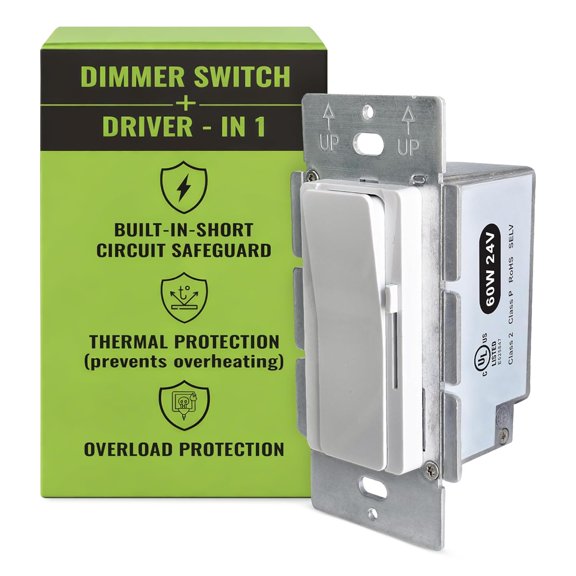 Select LED 60W 24V DC Driver and Dimmer Light Switch, 120VAC Decora Dimmer Switches for LED Lights, Preset Dimmer with On/Off 3-Way Switches