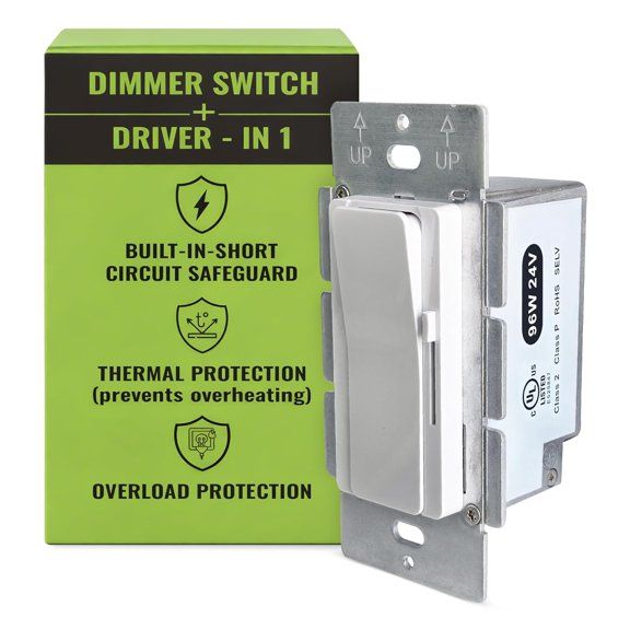 Select LED 96W 24V DC Driver and Dimmer Light Switch, 120VAC Tunable White CCT Decora Dimmer Switches for LED Lights, Preset Dimmer with On/Off 3-Way Switches