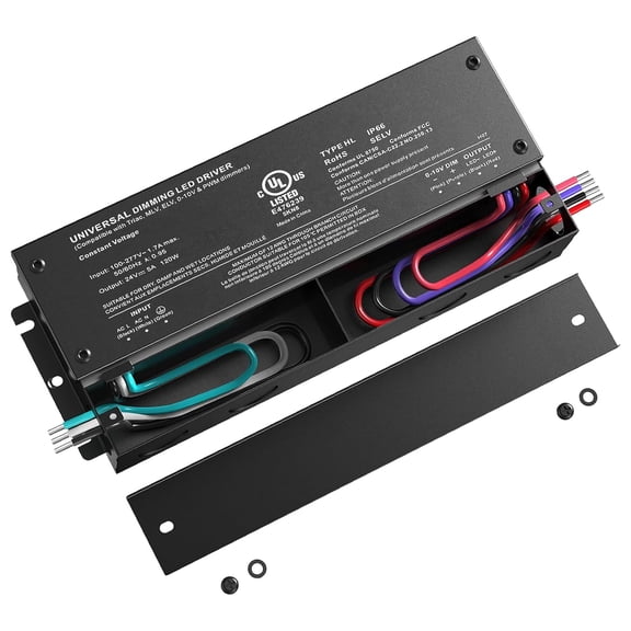 SELECT Lighting 120W 24V Dimmable Driver, 4-in-1 (ELV, MLV, 0-10V, TRIAC), IP65 Waterproof, Class 2 for LED Tape Installation, Adaptive Dimming for Architectural, Hospitality & Retail