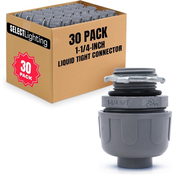 SELECT Lighting PVC Liquid Tight Connector, 1-1/4Straight Flexible Conduit Connectors, Non-Metallic Conduit Fittings, Safe and Rust Resistant, 30 Pack