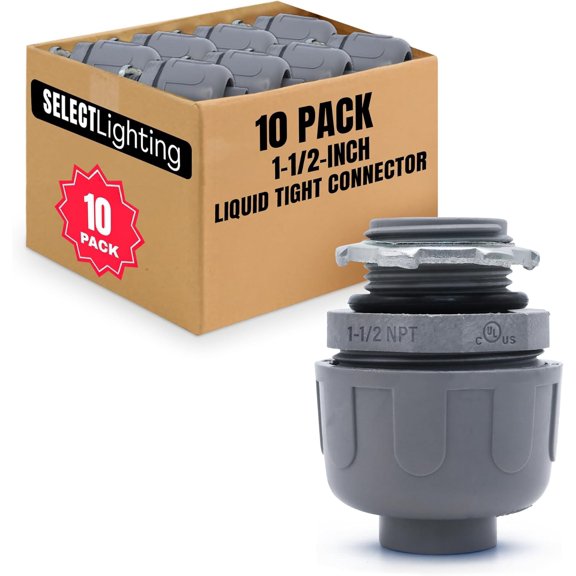 SELECT Lighting PVC Liquid Tight Connector, 2Straight Flexible Conduit Connectors, Non-Metallic Conduit Fittings, Safe and Rust Resistant, 10 Pack