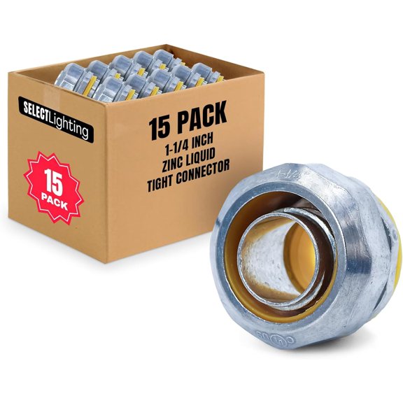 SELECT Lighting Zinc Liquid Tight Straight Connector, 1-1/4 Inch Electrical Connectors, Conduit Fittings, Safe and Rust Resistant, 15 Pack