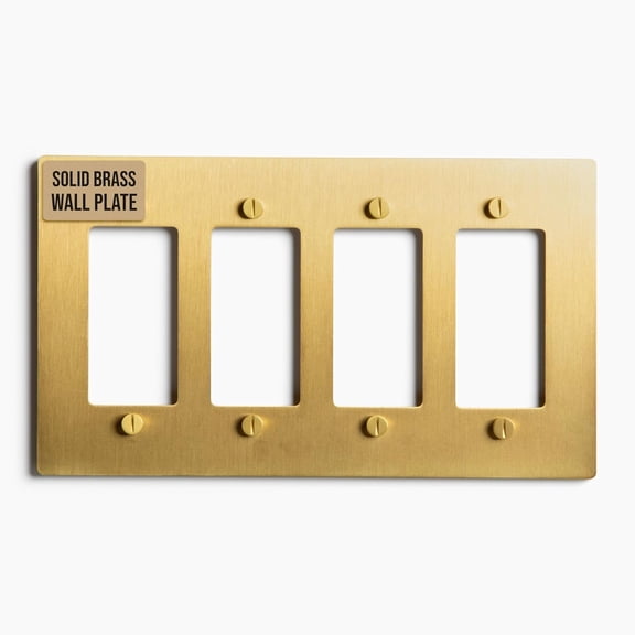 Select 4-Gang Satin Brass Wall Plate, Electrical Receptacle Wall Outlet Faceplate, GFI/Rocker Decorator Light Switch Cover