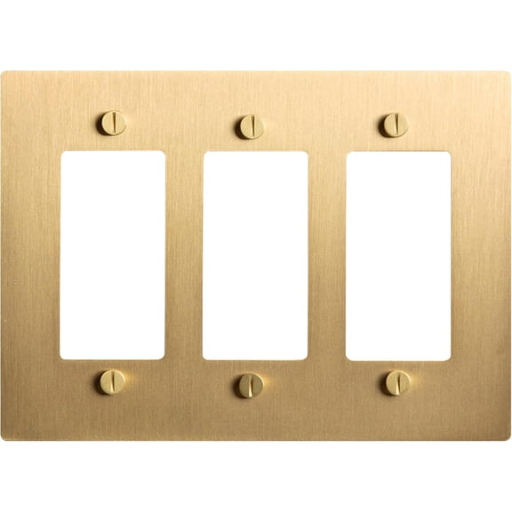 Select 3-Gang Satin Brass Wall Plate, Electrical Receptacle Wall Outlet Faceplate, GFI/Rocker Decorator Light Switch Cover