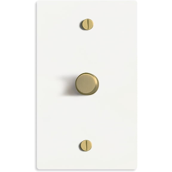 SELECT White Brass Dimmer Light Switch, 1 Way Rotary Dimmer, 1 Gang TRIAC/Leading Edge Dimmable LED Light Switch, 15A 120V AC with Brass Knob, Faceplate & Dimming Module, UL Listed