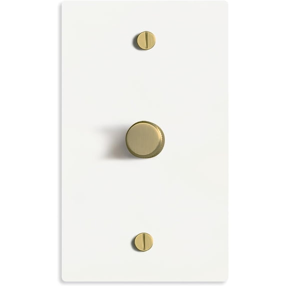 SELECT White Brass Dimmer Light Switch, 1 Way Rotary Dimmer, 1 Gang TRIAC/Leading Edge Dimmable LED Light Switch, 15A 120V AC with Brass Knob, Faceplate & Dimming Module, UL Listed
