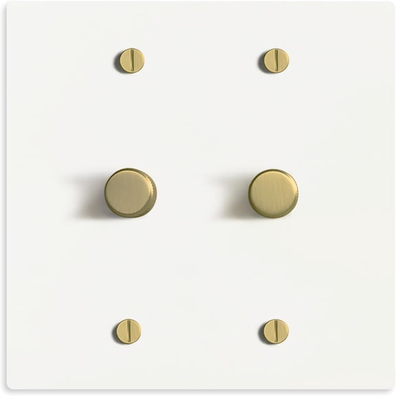 SELECT SELECT White Brass Dimmer Light Switch, 1 Way Rotary Dimmer, 2 Gang TRIAC/Leading Edge Dimmable LED Light Switch, 15A 120V AC with Brass Knob, Faceplate & Dimming Module, UL Listed