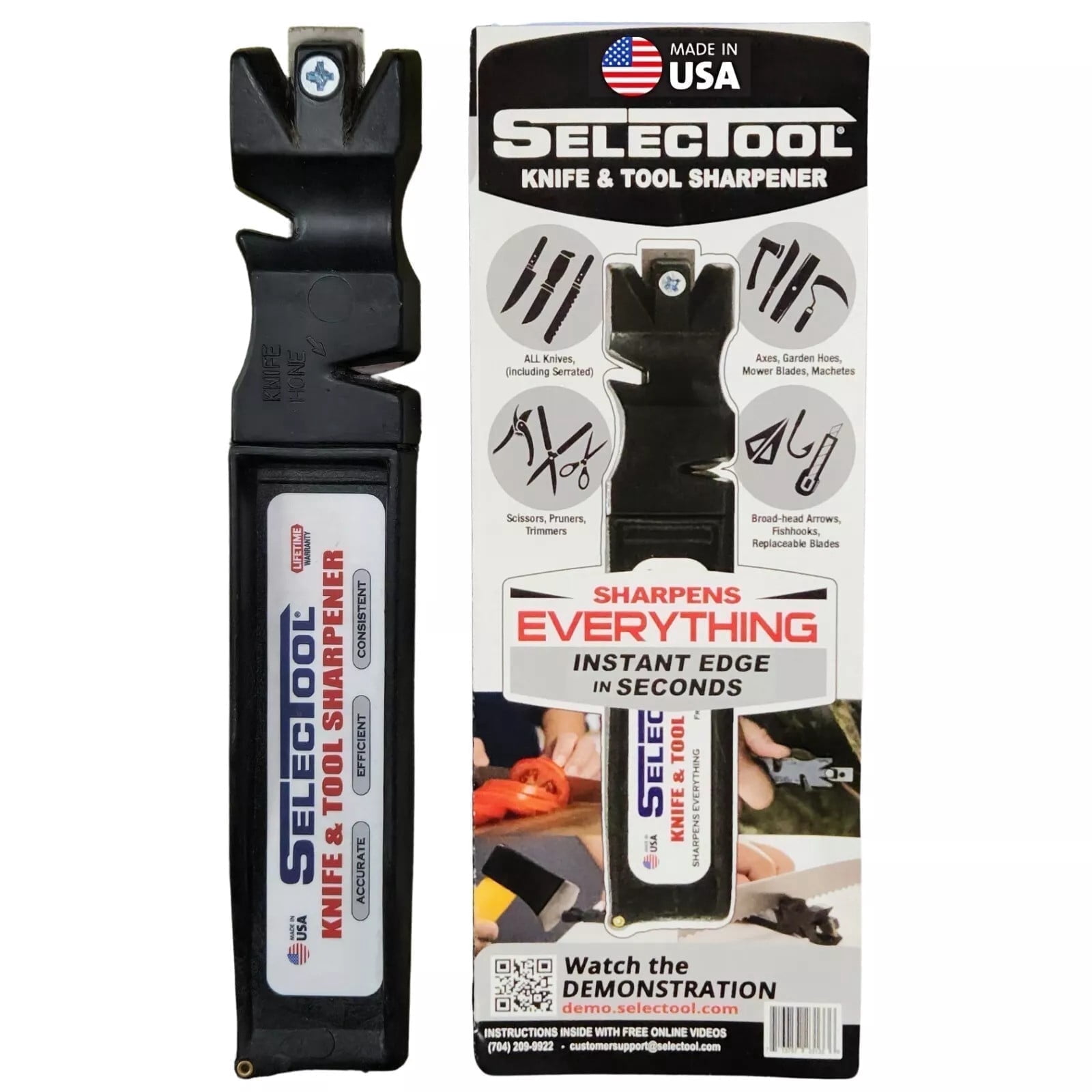 SELECTOOL 4-in-1 Manual Knife & Tool Handheld Sharpener with Carboloy Inserts for Kitchen & Outdoors