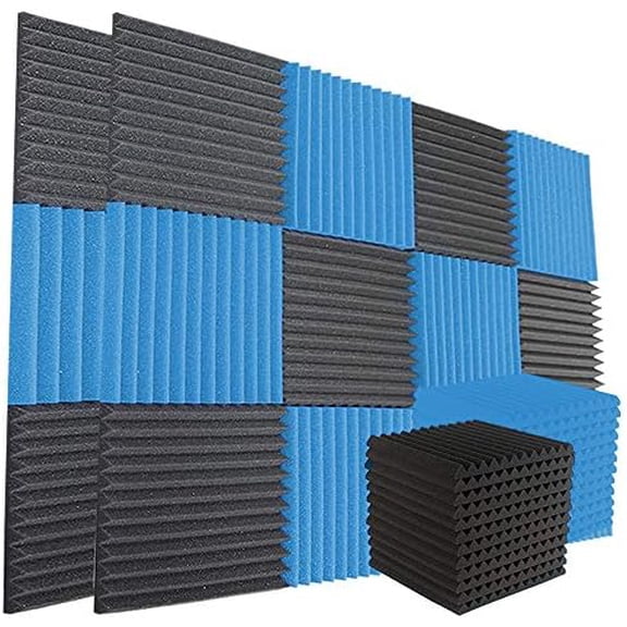 SELECTOP 24 Pack 1" X 12" X 12" Acoustic Foam Panels, Sound Proof Padding Foam Wedges, High Density Home Studio Foam Wall Tiles, 12 Black&12 Blue$$Music