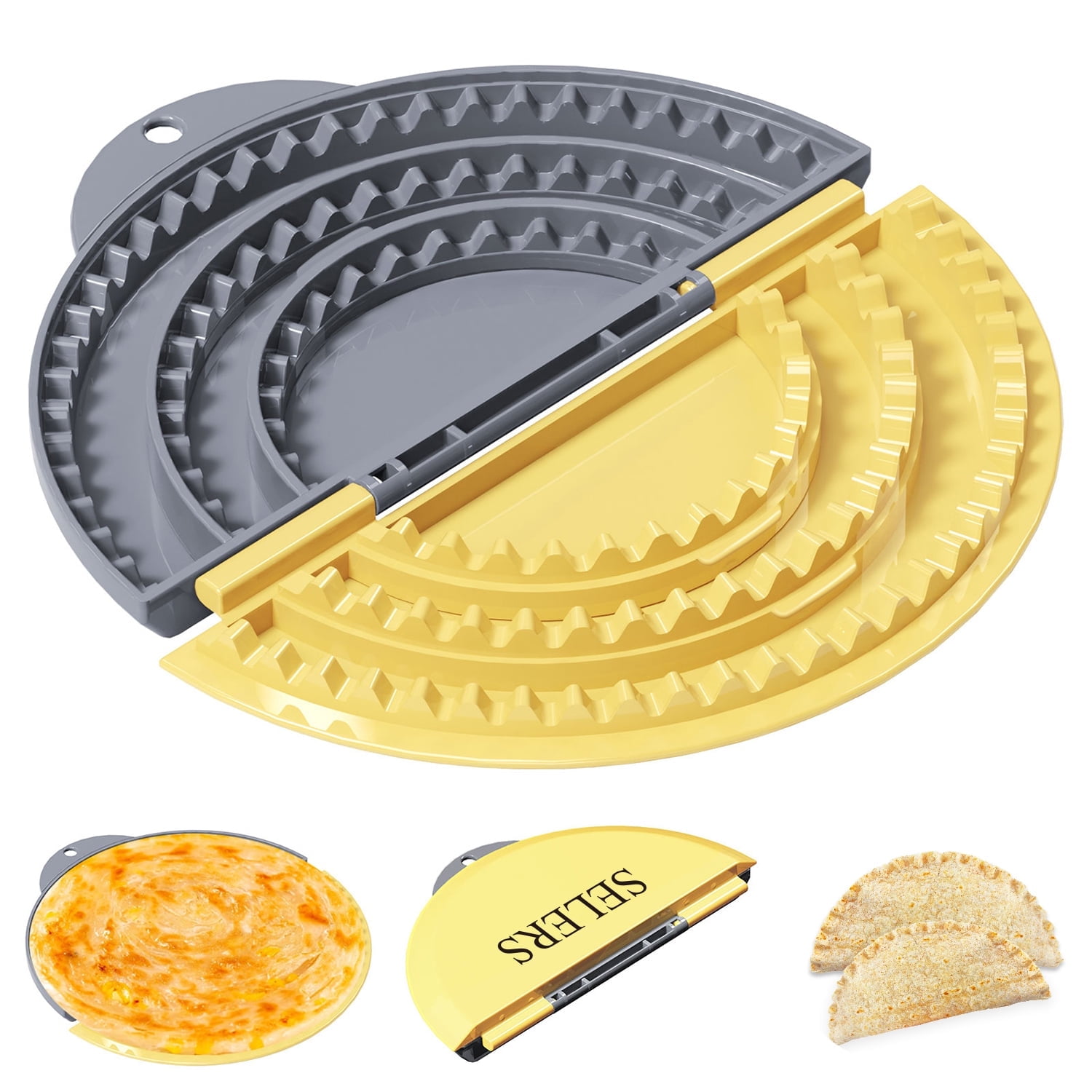 SELERS Tortilla Sealer,Removable & Adjustable 6"-8''-10" Crust,ForBurritos,Pasties,Dumplings,Sandwich,Grey Yellow