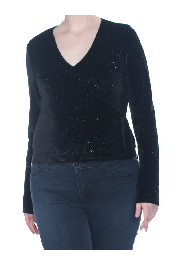 SELF E Womens Black Tie Side Glitter Long Sleeve Top XL