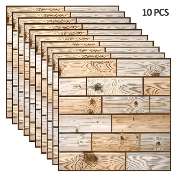 SELIVO 1/10-Sheet Premium Stick On Kitchen Backsplash Tiles,12"x12" Peel and Stick Self Adhesive Bathroom 3D Wall Tiles,Faux Wood Design (Brown1,10pcs)