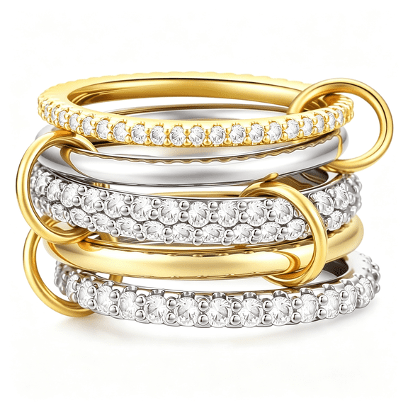 SELIVO 14K Gold Plated Interlocked Stackable Rings for Women Non Tarnish,Gold and Silver Cubic Zirconia Statement Rings Set,Mixed Metals Ring Two-Toned Connected Bands Stacking Jewelry