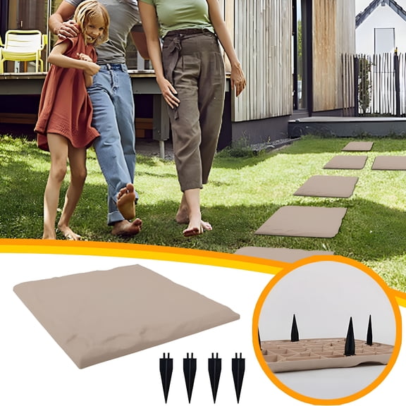 SELIVO 15.4" Resin Stepping Stones with Ground Stakes, Decorative Walkway Pavers for Outdoor Garden Pathway, Lawn, and Patio, Natural Beige Flagstone