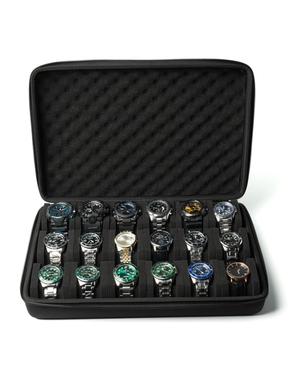 18 Slots Watch Box, Watch Travel Case, Hard Watch Storage Display Organizer, High-Capacity Watch Cases for Men