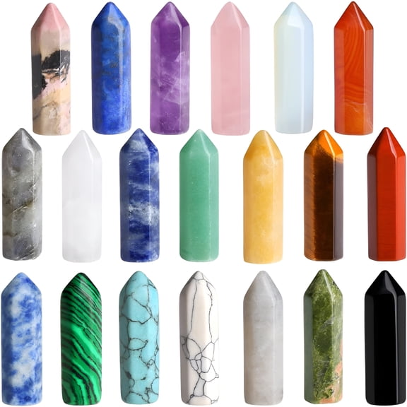 SELIVO 20 Pcs Healing Crystals Set, Natural Amethyst & Rose Quartz Wands, Polished Reiki Gemstones for Meditation & Chakra