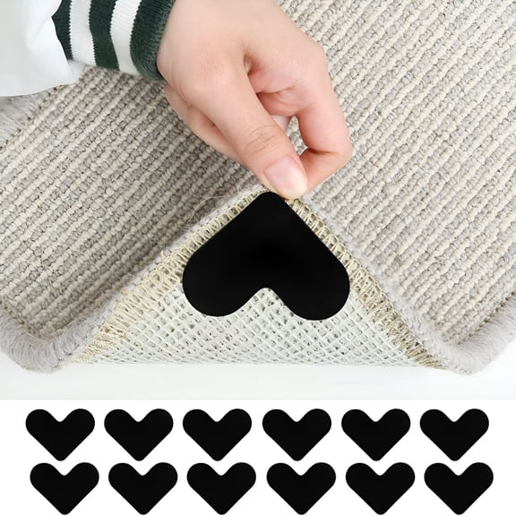 SELIVO 2026 New 12 Pack Rug Grippers Washable Reusable Rug Tape Carpet Holder for Hardwood Floors Tile Dual Sided Prevents Curl Slip Pads Rug Stickers for Area Rugs Size 3.33.30.08" Heart Shape