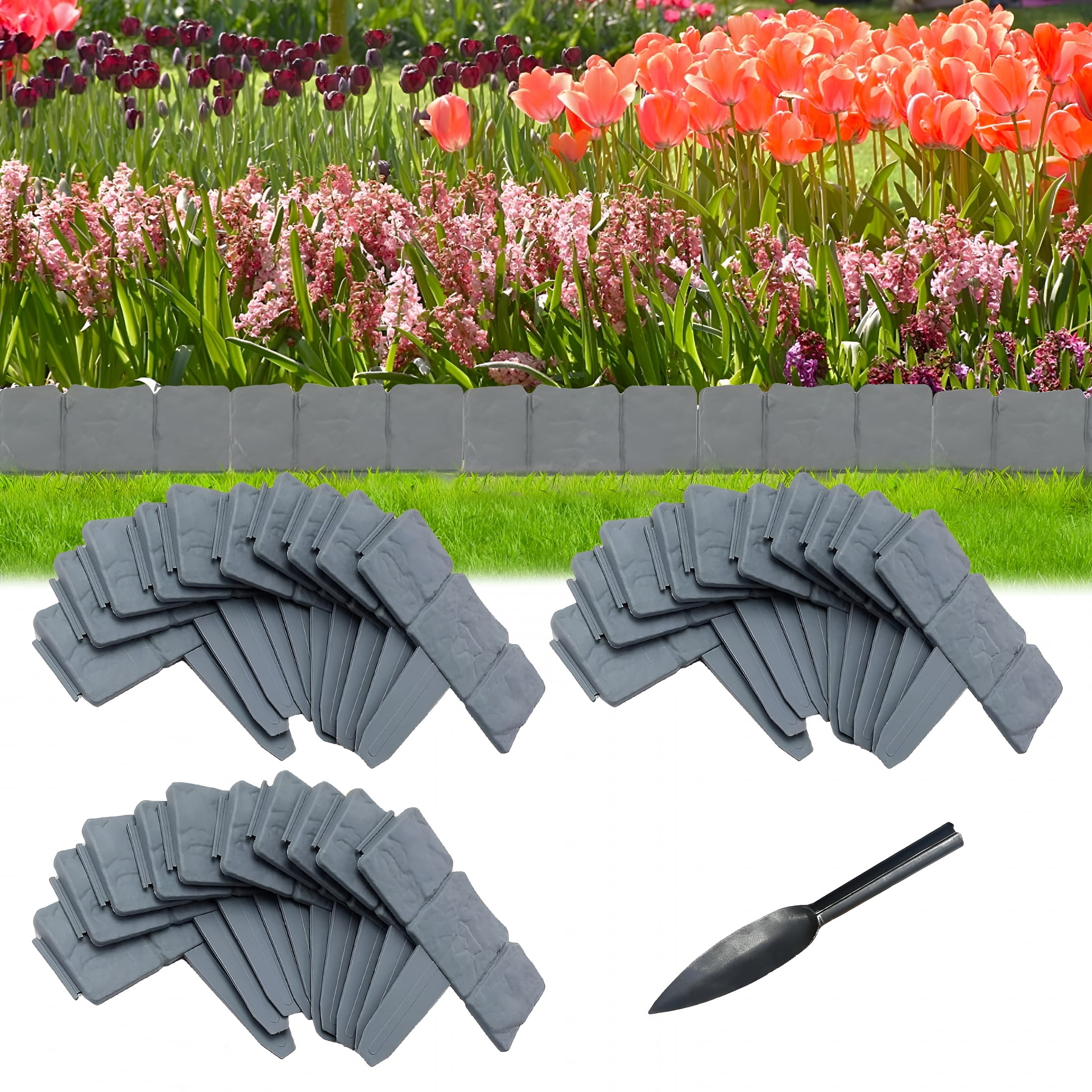SELIVO 2026 New Garden Edging Border,24Ft Landscaping Border Edging for Flower Bed Edging Borders,Garden Landscape Edging Borders for Flower Bed,Garden Borders and Edging for Landscaping,Gray,30 Pcs