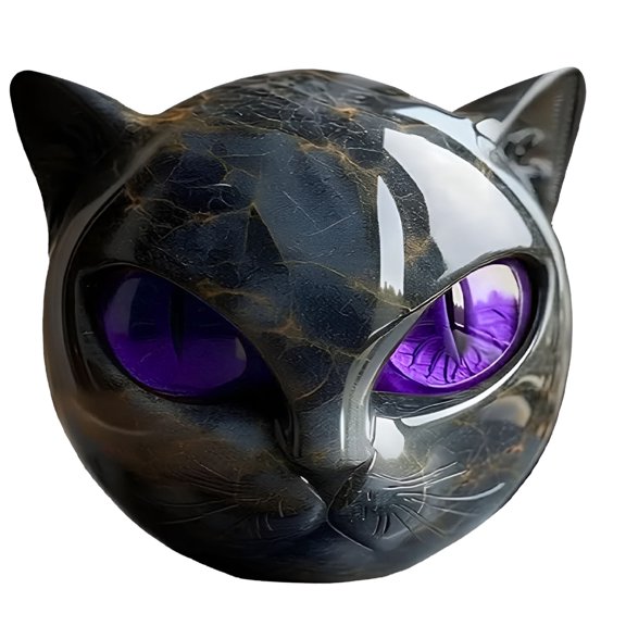 SELIVO 2026 New Luxury Black Cat Head Stone Sculpture,Elegant Modern Home Decor Figurine with Handcrafted Purple Eyes and Smooth Polished Texture,Perfect Gifts for Cat Lovers (Purple)
