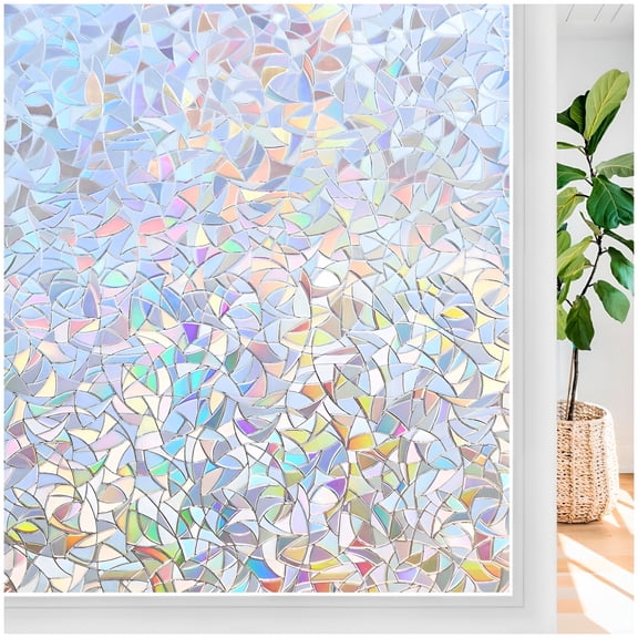 SELIVO 2026 New Window Privacy Film Rainbow Film Decorative Window Sticker,3D Static Stained Glass Cling Tint for Home Heat Control Non-Adhesive Window Film Privacy,17.5 X 78.7 Inches