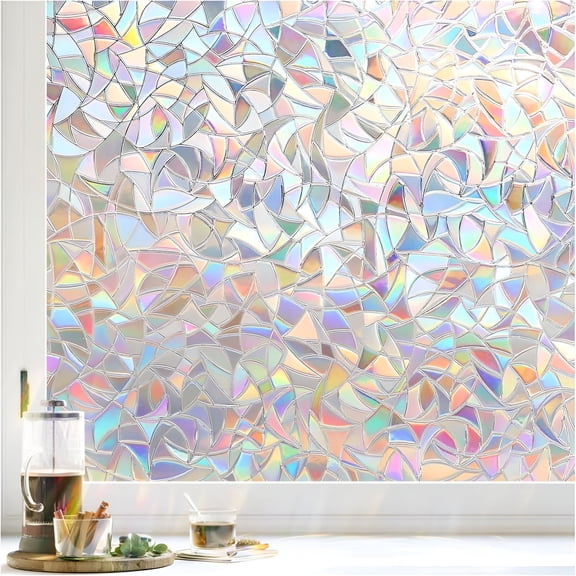 SELIVO 2026 New Window Privacy Film,Rainbow Window Clings,3D Decorative Window Vinyl,Stained Glass Window Decals,Static Cling Window Sticker Non-Adhesive for Home,17 X 77 Inches