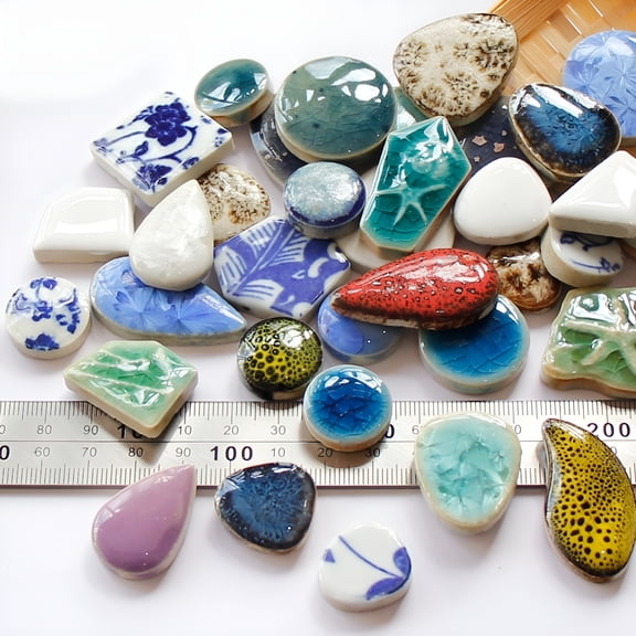 SELIVO 2Bag Porcelain Mosaic Tiles for Crafts, Irregular Shape Mosaic Tiles for DIY Mosaic Art, Picture Frames, Mixed Shapes, Mixed Colors 15~60x5mm 100g/Bag