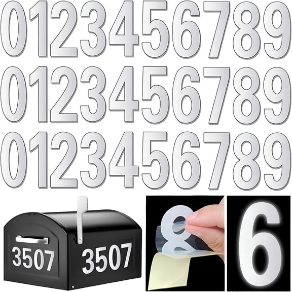 SELIVO 3 Inch Vinyl Reflective Silver Waterproof House Numbers 5 Piece Pack