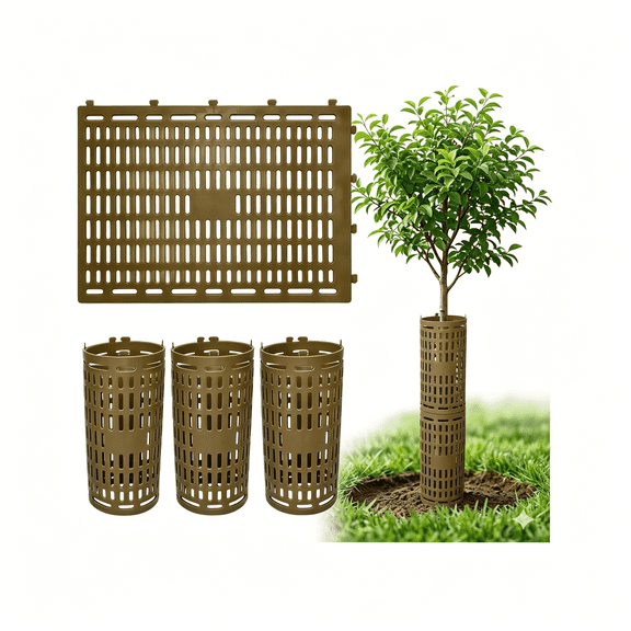 SELIVO 4 Pack Tree Trunk Protectors 15"X 10"-Expandable Reusable Plastic Tree Guards,Flexible Tree Bark Protector from Trimmers,Mowers,Deer,Rabbits,Rodents,Sun Scald(Brown)