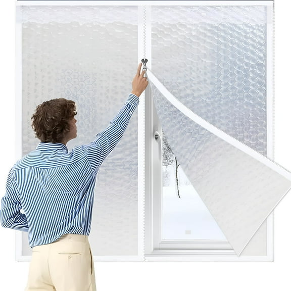 SELIVO 47'' x 63'' Thickened Reusable Window Insulation Kit,Winter Weatherproofing Window Insulation Film for Patio Winterizing Winter Waterproof Attic Insulation Cover,Simple Installation(Clear)