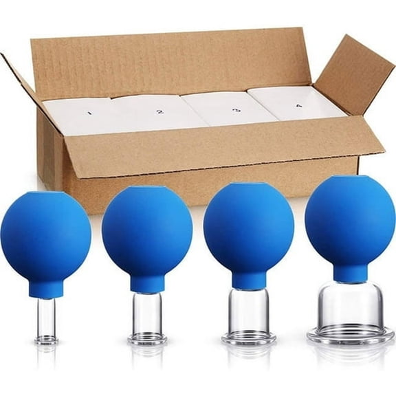 SELIVO 4Pcs Glass Cupping Set Black Silicone Ball Massage Vacuum Suction Cupping for Facial Skin