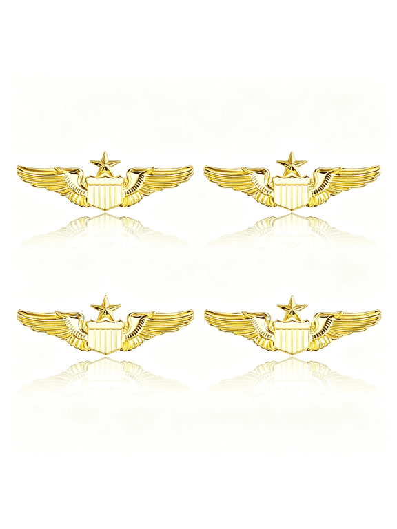 4Pcs Wings Pins 2.3" Wide Air Force Senior Pilot Wings Badge Alloy Aviator Wing Pin Metal Pilot Wing Brooch for Hat Shirt Uniform Costume Flight Attendant Pins, Gift for Pilots