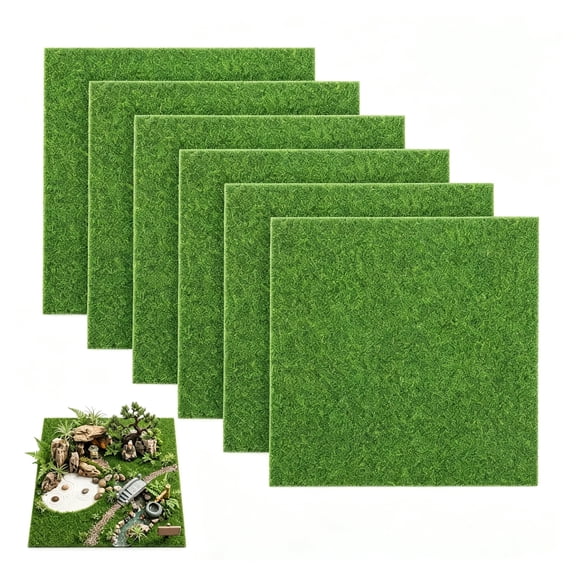 SELIVO 6 Pieces 6X6 Inch Fake Grass for Crafts,Artificial Grass for Diy Fairy Garden Decor and Miniature Ornament Projects,Realistic Fake Grass for Project