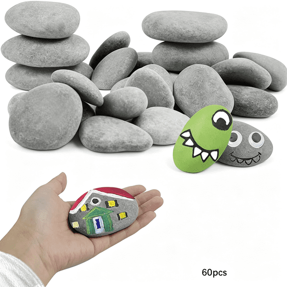 SELIVO 60Pcs River Rocks for Painting Flat Smooth Stones for Arts Diy Kindness Rocks Craft Multiple Sizes Stones for Crafts