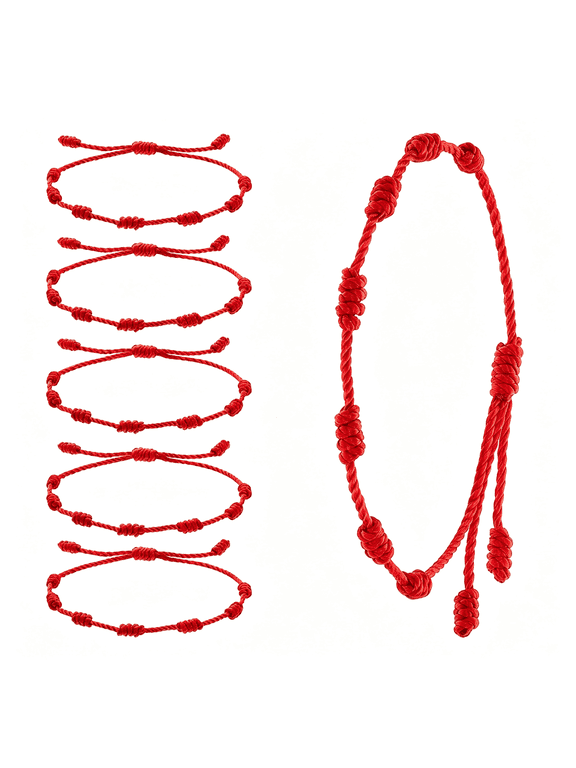 7 Knots Bracelets for Protection, Adjustable Red String Rope Ankle Bracelet, Handmade Amulet Strand Thread Kabbalah Cord Jewelry Accessory for Men Women, 6Packs