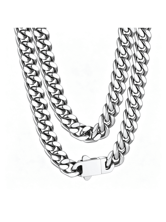 7MM Stainless Steel Mens Chain Necklaces Miami Cuban Link Chain for Men 22 Inches Chunky Cuban Chain Men Jewelry Birthday Valentines Father Day Gift for Dad Son Husband