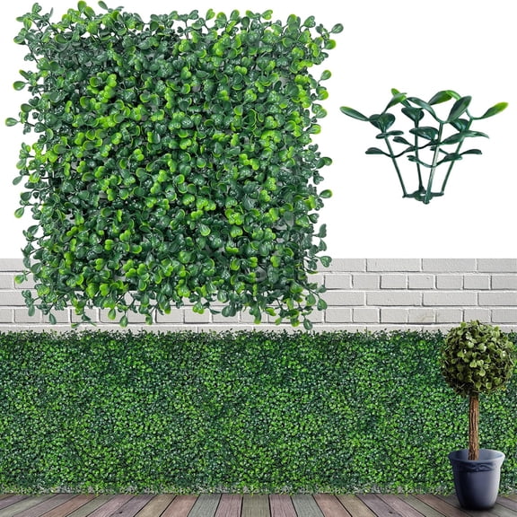 SELIVO Artificial Grass Wall Panel Backdrop 10" X 10" 12P 8.4 Sqft Uv-Anti Greenery Boxwood Panels Indoor Outdoor Green Wall Decor Ivy Fence Covering Privacy Uv-Anti Fake Ivy Vine Balcony Fence