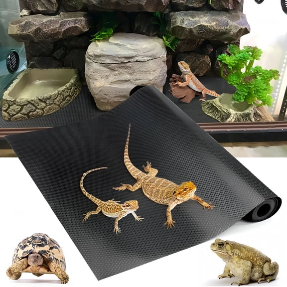 SELIVO Bearded Dragon Tank Accessories, Reptile Terrarium Carpet Soft Thickening Substrate for Snake, Tortoise, Leopard Gecko, Lizard, Iguana, Non-Adhesive Reptile Habitat Bedding Black 79In