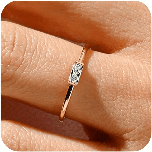 SELIVO Birthstone Gold Rings for Women Non Tarnish Gold Stackable Ring|Dainty 14K Gold Plated Baguette CZ Gemstone Pinky Ring Personalized Jewelry Gift for Birthday Size 4-10