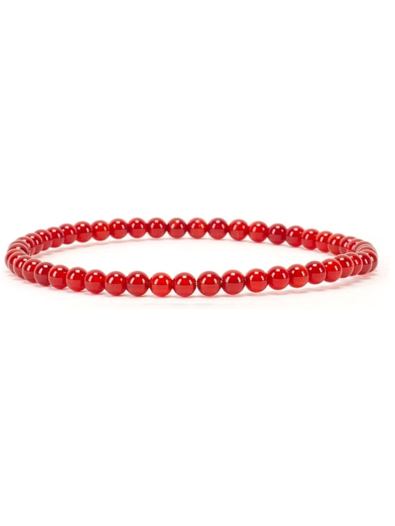 Bohemian Stretch stone beads Bracelets Red Agate 4mm Sizes - Gemstone Beaded Bracelets For Women and Men 6.5-7.2in Round bangle adjustable bracelets for women