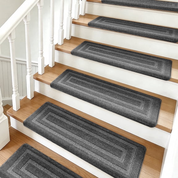 SELIVO Bullnose Carpet Stair Treads Protectors for Wooden Steps 9.5"X30"X1.2"Pet Friendly Tape Free Non-Slip Carpet Stair Treads for Wood Steps(Set of 14 Pieces,Gray Rectangle)