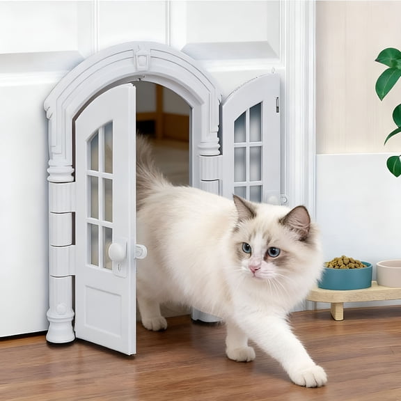 SELIVO Cat Door French Retro Double Door Design, ABS Material, Fits Cats Door for Interior Doors Large, Lockable, Easy DIY Installation for Average-Sized Cats, 9.45 x 10.83 x 2.83