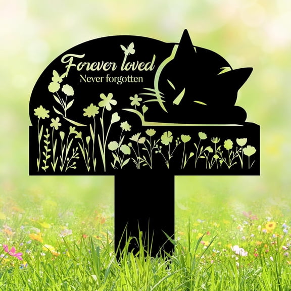 SELIVO Cat Grave Marker Outdoor Memorial - 12In Metal Pet Memorial Plaque with Garden Sleeping Cat, Weatherproof Headstone for Yard Or Indoor Tribute, Sympathy Gift for Loss of Cat