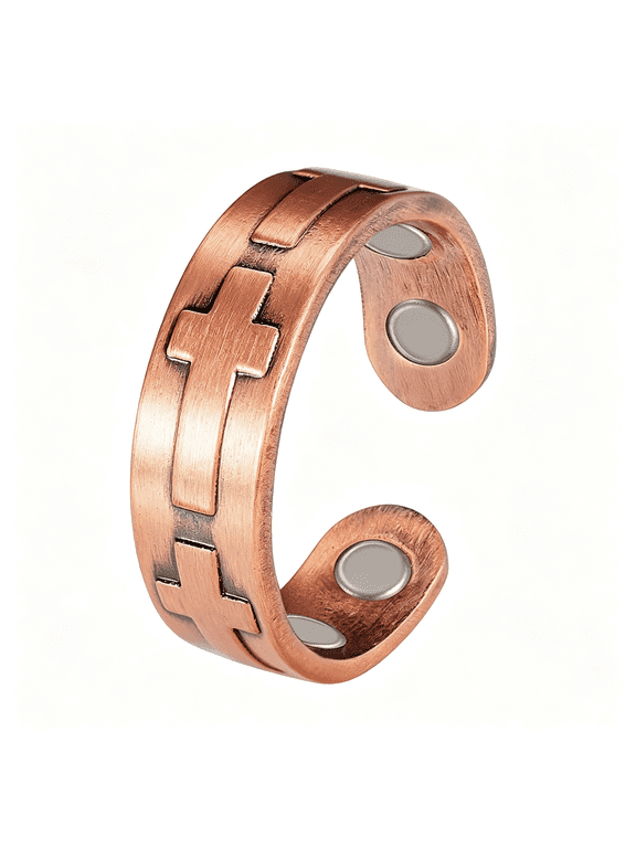 Christian Cross Copper Magnetic Ring, Pure Copper Jewelry, Adjustable Size Pure Copper cross ring